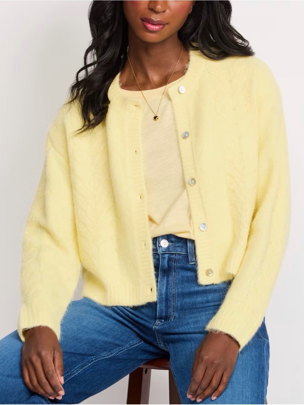 Line & Dot Butter Yellow Cable Cardigan